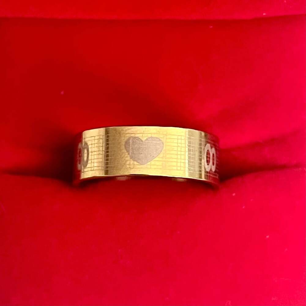 Love Ring Gold Heart Engraved 8mm Band Size 8